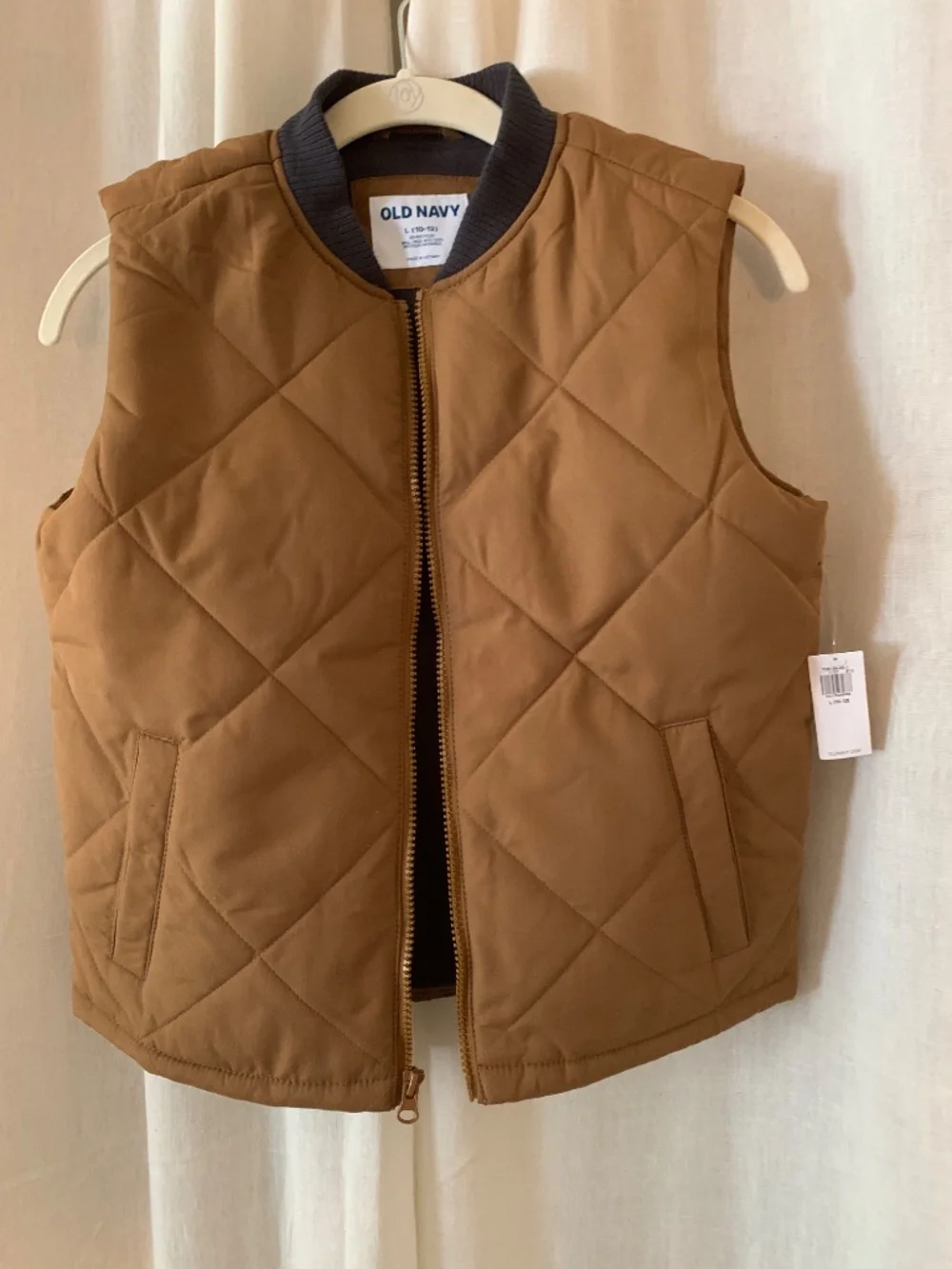 Old Navy Kids Quilted Puffer Vest Brown NWT Size L 10-12 Zip Front